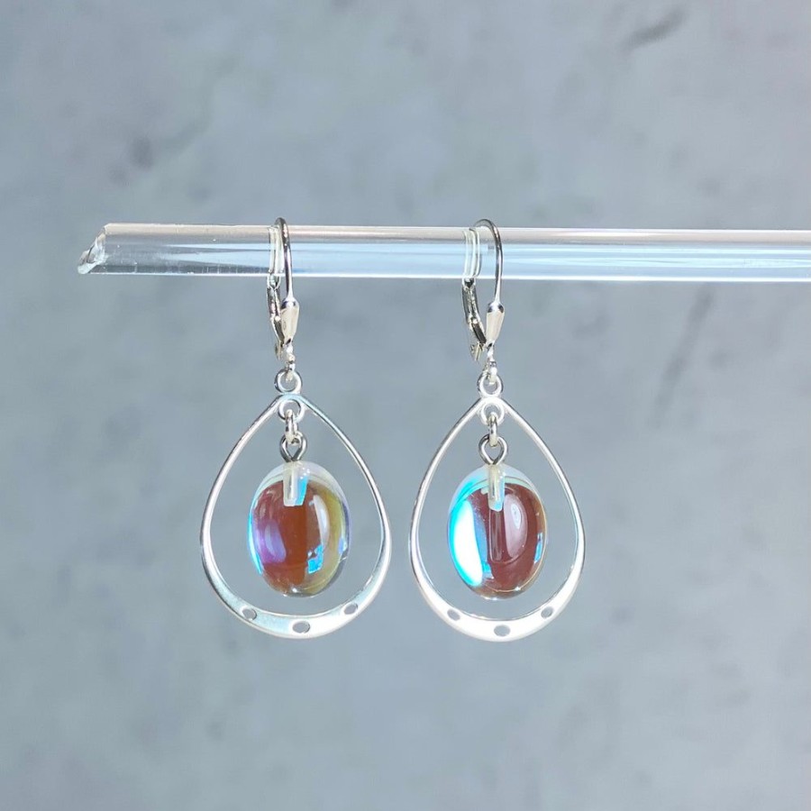 Glass & Jewelry The Glass Station Earrings | Dichroic Oval With Loop Earrings