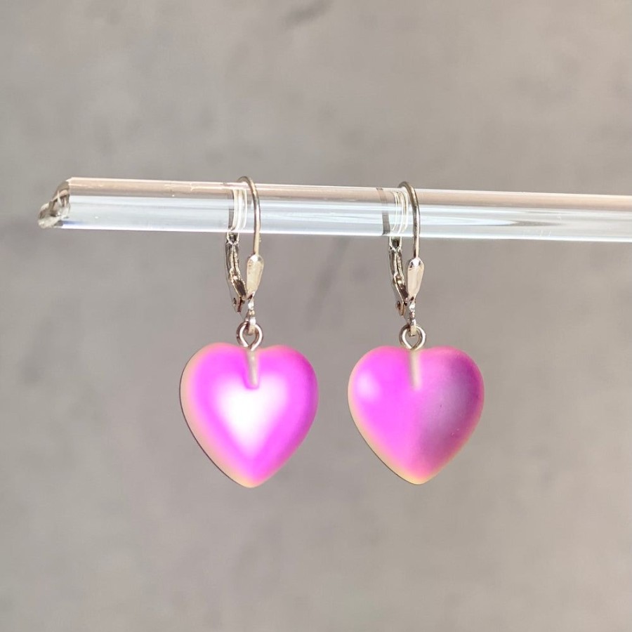 Glass & Jewelry The Glass Station Earrings | Dichroic Glass Heart Earrings