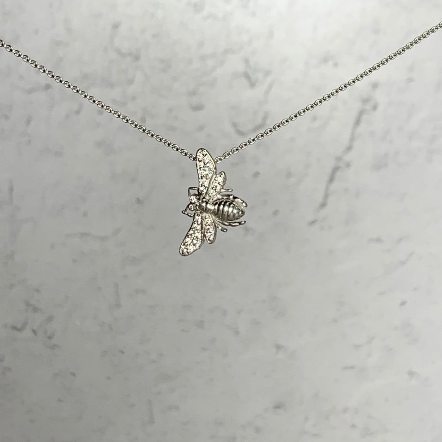 Glass & Jewelry The Glass Station Necklaces | Sterling Silver Bee Necklace With Cubic Zirconium