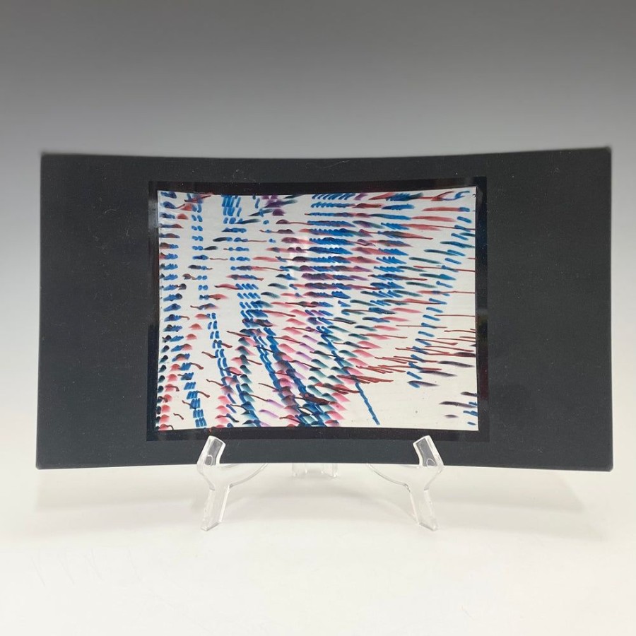 Glass & Jewelry The Glass Station | Black Edge Blue And Red Swirl Sushi Plate