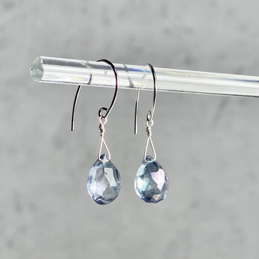 Glass & Jewelry The Glass Station Earrings | Steel Blue Quartz Teardrop Earrings