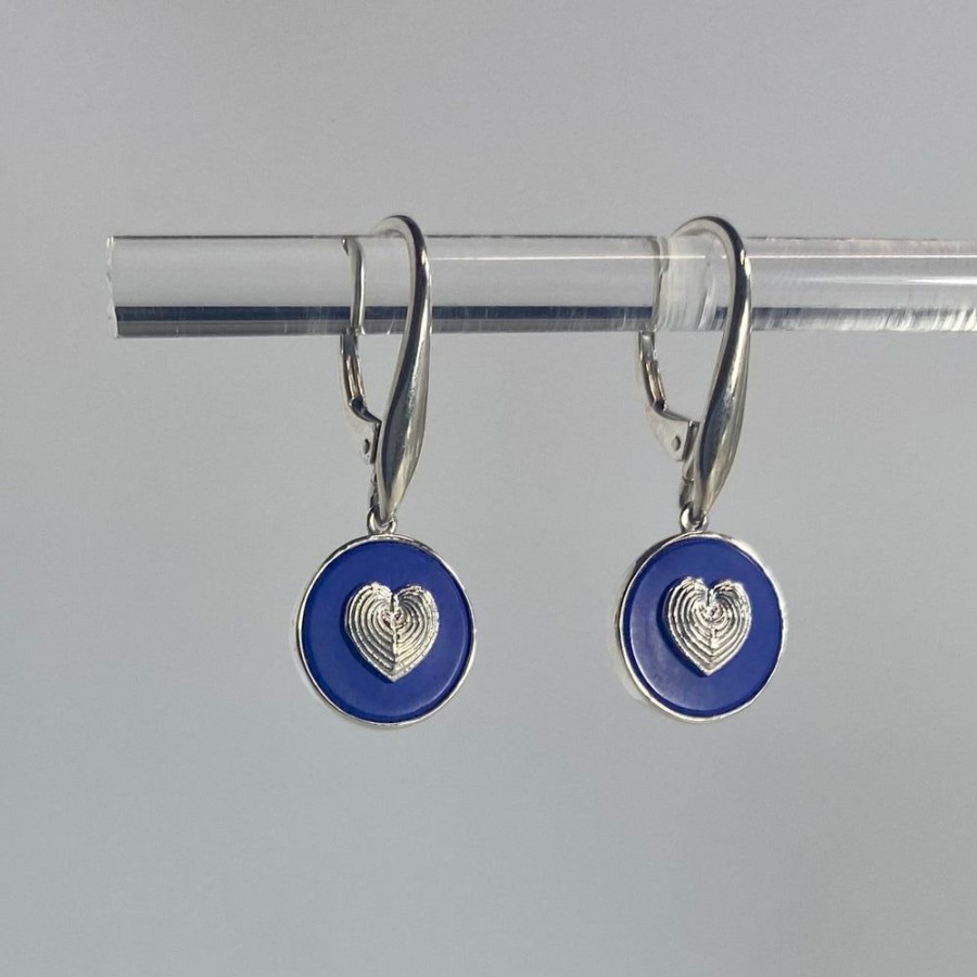 Glass & Jewelry The Glass Station Earrings | Lapis Earrings With Heart Overlay