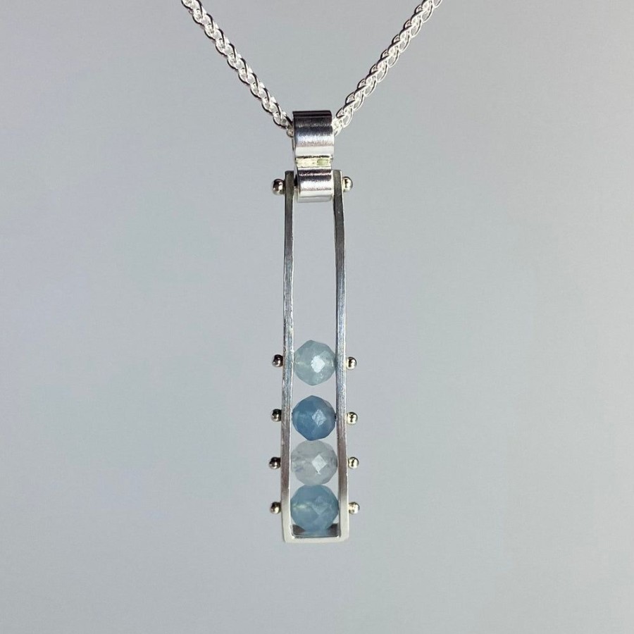 Glass & Jewelry The Glass Station Necklaces | Swiveling Rectangle Necklace With Riveted Aquamarine