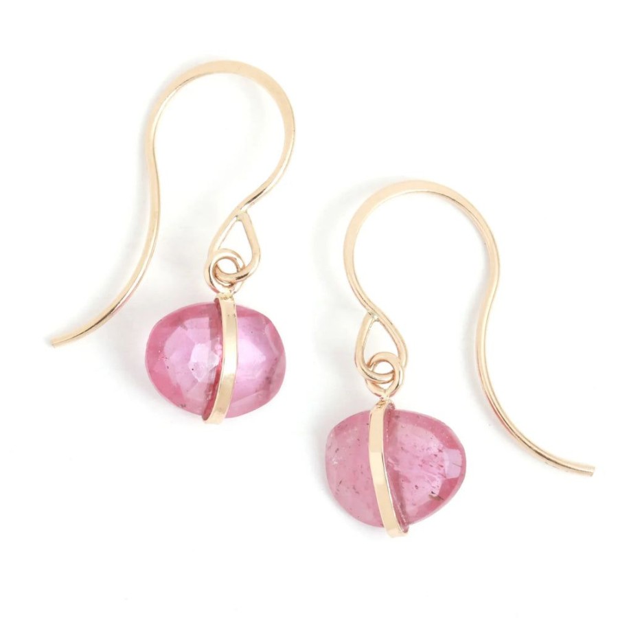 Glass & Jewelry The Glass Station Fine Jewelry | 14K Yellow Gold Pink Sapphire Drop Earrings