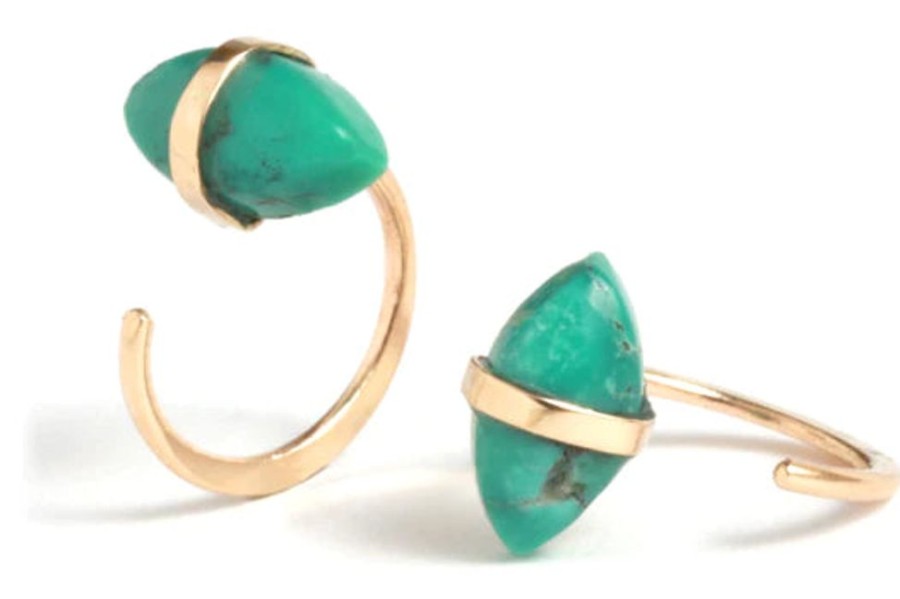 Glass & Jewelry The Glass Station Fine Jewelry | 14K Yellow Gold Bezel Wrapped Turquoise Hug Earring