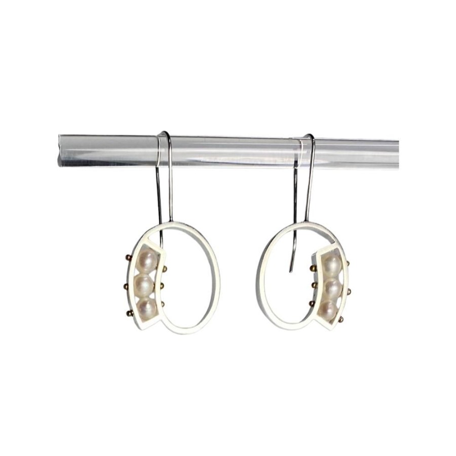 Glass & Jewelry The Glass Station Earrings | Vertical Swirls Earrings With 3 Fresh Water Pearls