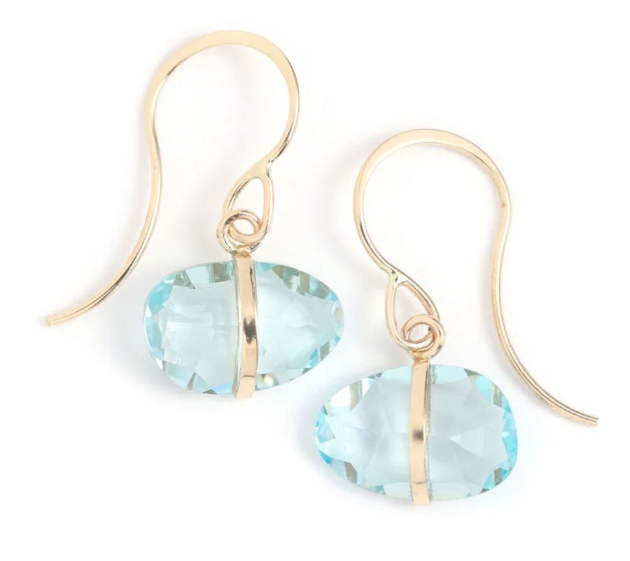 Glass & Jewelry The Glass Station Fine Jewelry | 14K Yellow Gold Blue Topaz Drop Earrings