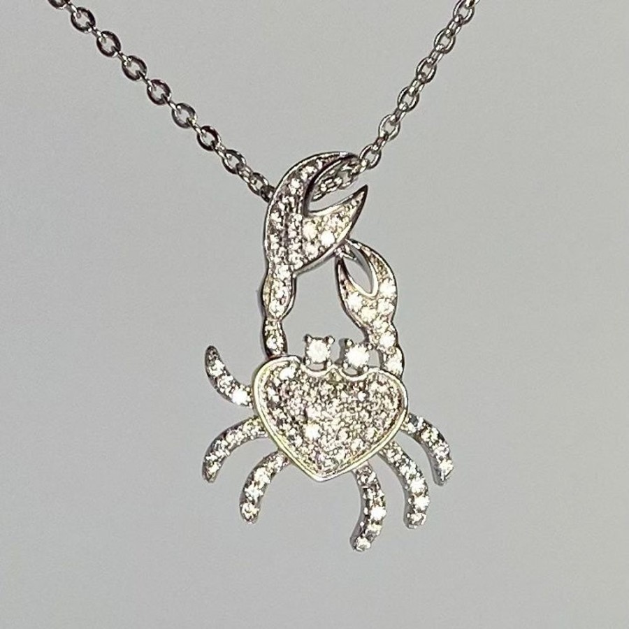 Glass & Jewelry The Glass Station | Sterling Silver Crab Pendant With Pave Cz