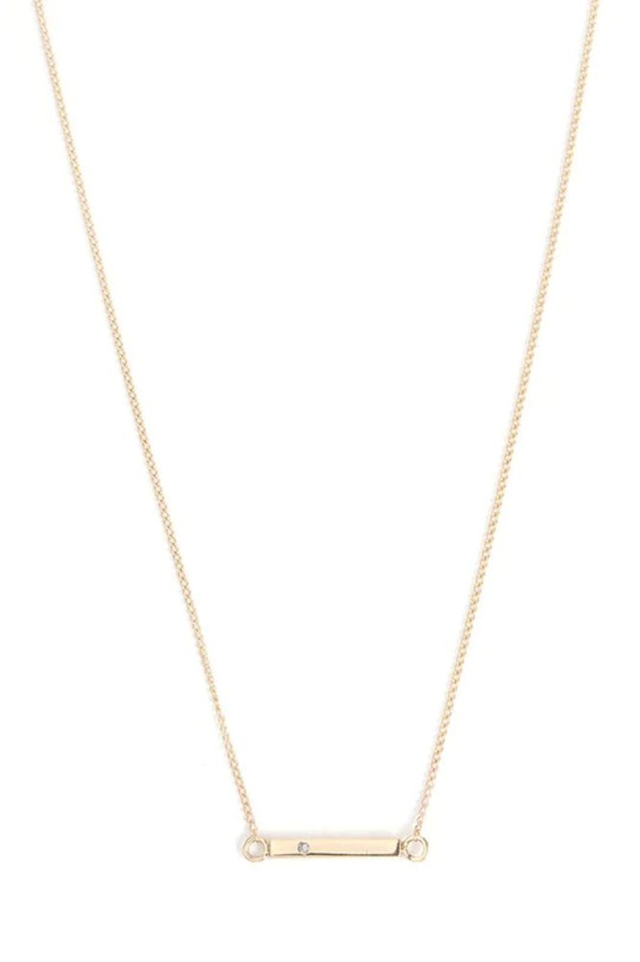 Glass & Jewelry The Glass Station Necklaces | 14K Gold 1/2" Bar With 1Mm White Diamond Necklace