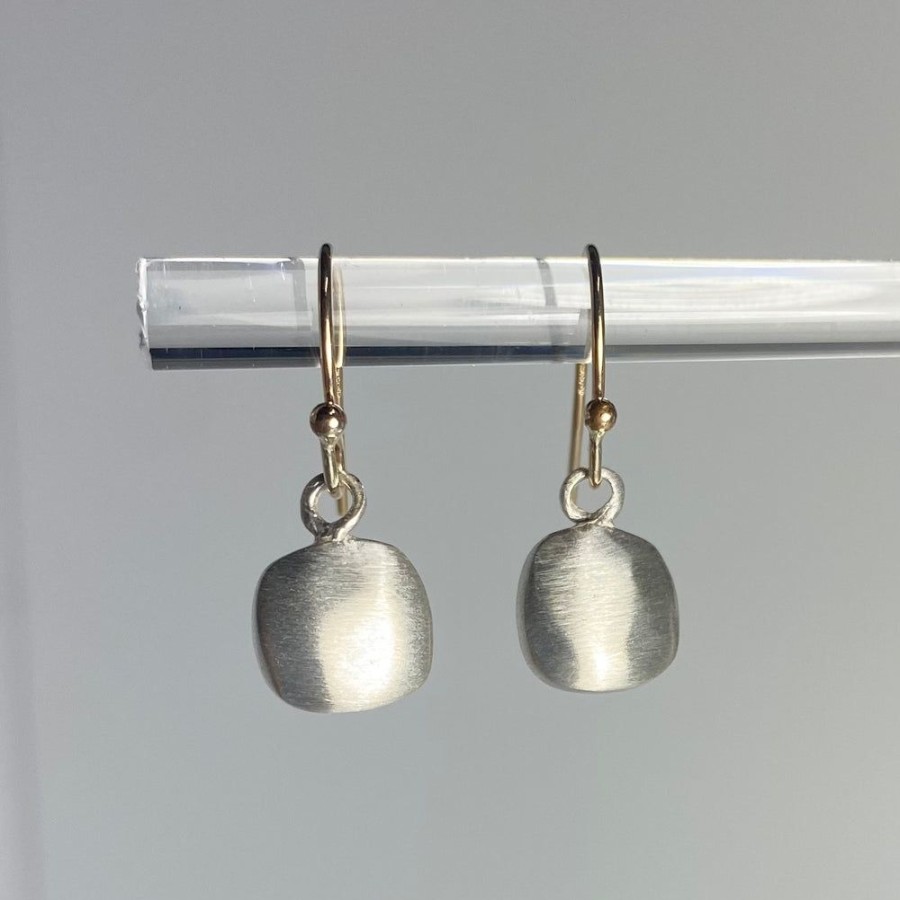 Glass & Jewelry The Glass Station Earrings | Puffy Square Sterling Silver Earrings On Gold Earring Wire