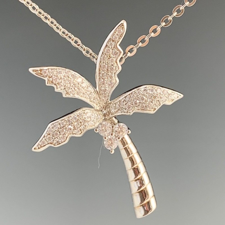 Glass & Jewelry The Glass Station Necklaces | Ala Pave Cz Palm Tree Pendant - Wg