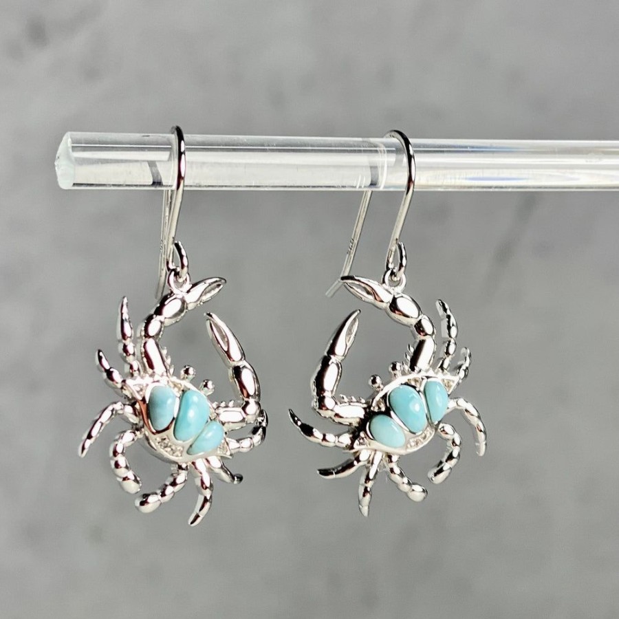 Glass & Jewelry The Glass Station Earrings | Sterling Silver Blue Crab Earrings With Larimar