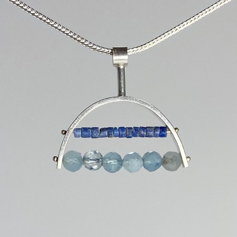 Glass & Jewelry The Glass Station Ornaments | Small Arch Necklace With Lapis And Aquamarine