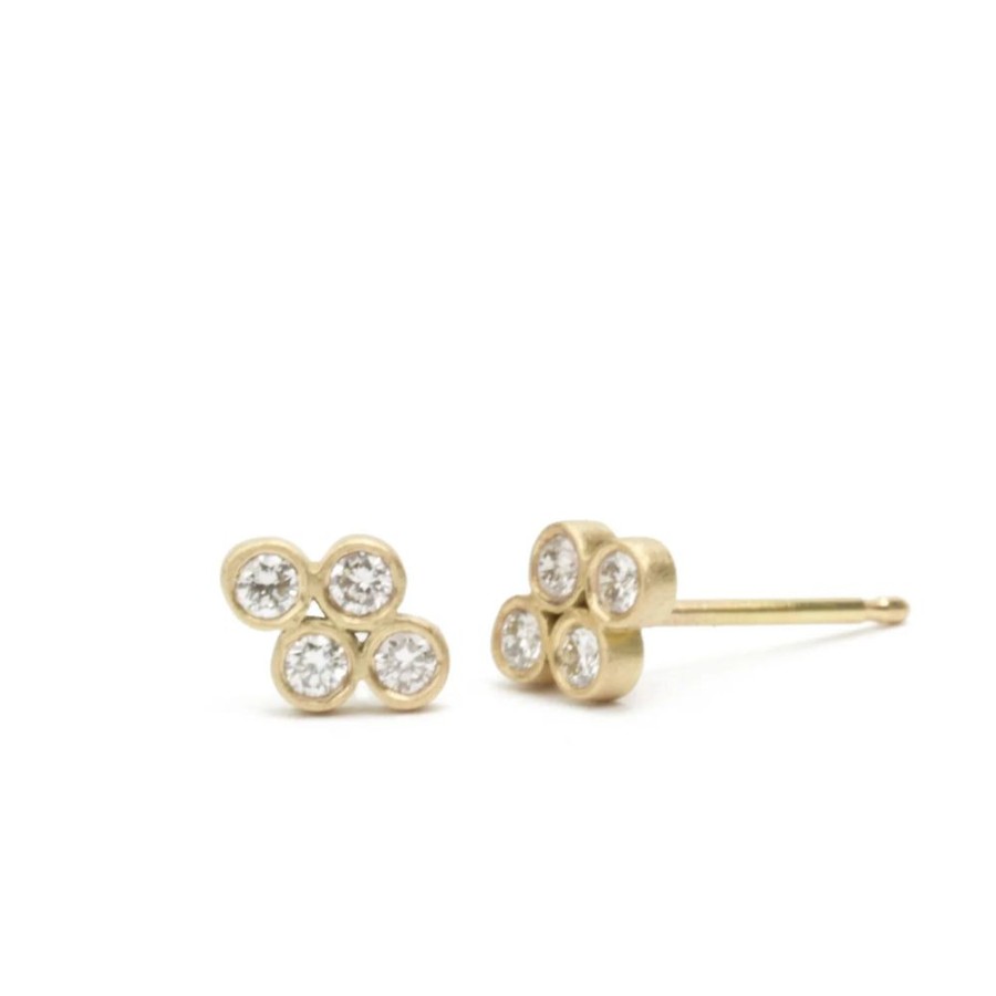 Glass & Jewelry The Glass Station Earrings | 18K Quadruple Diamond Stud Earrings