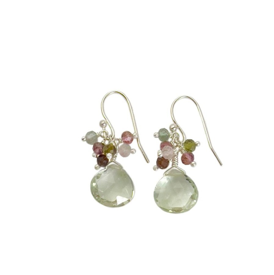 Glass & Jewelry The Glass Station Earrings | Green Amethyst With Multi Colored Tourmaline Beads Drop Earrings