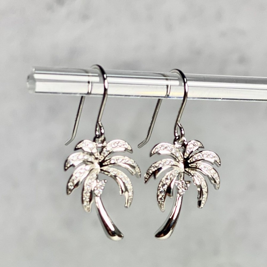 Glass & Jewelry The Glass Station Earrings | Sterling Silver Pave Cz Palm Tree Earring