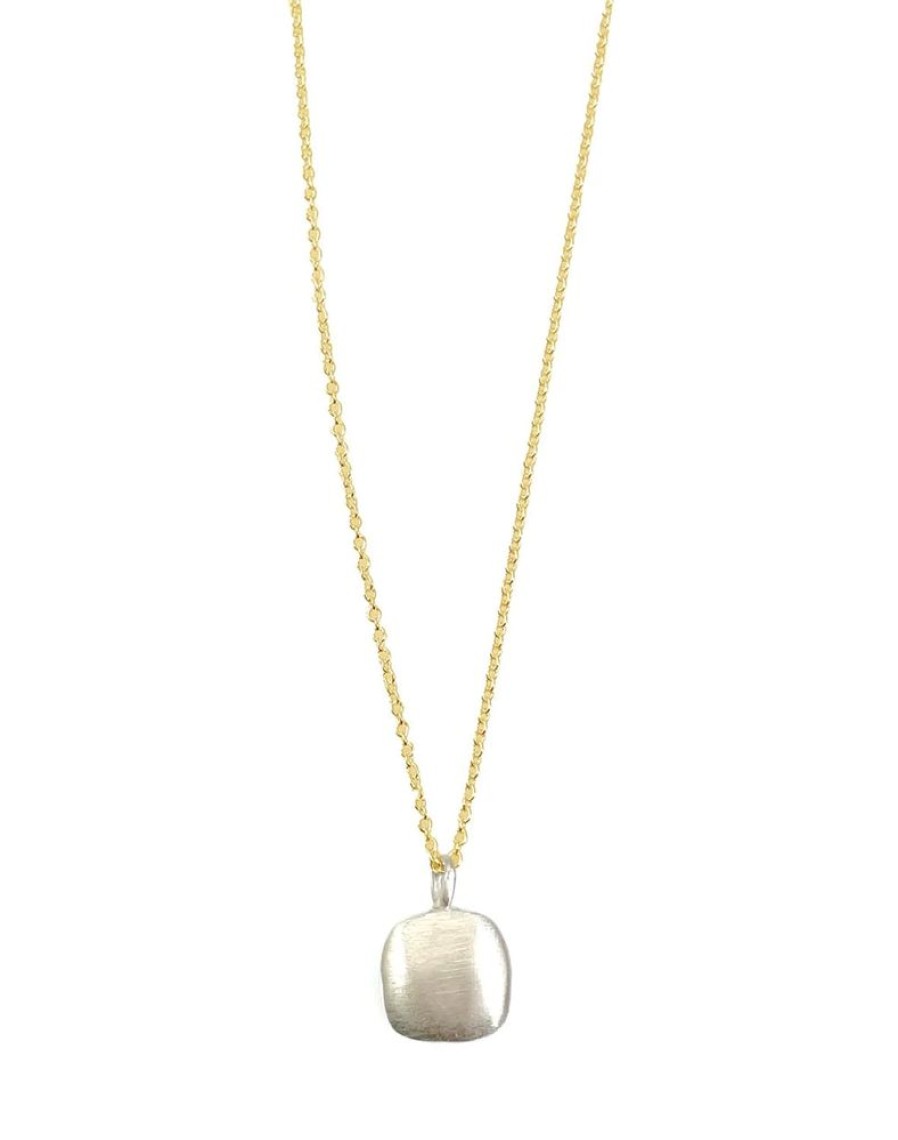 Glass & Jewelry The Glass Station Necklaces | Puffy Sterling Silver Square On A Vermeil Gold Chain