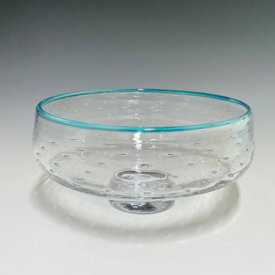 Glass & Jewelry The Glass Station | Bubbly Medium Low Bowl Lagoon Lip Wrap