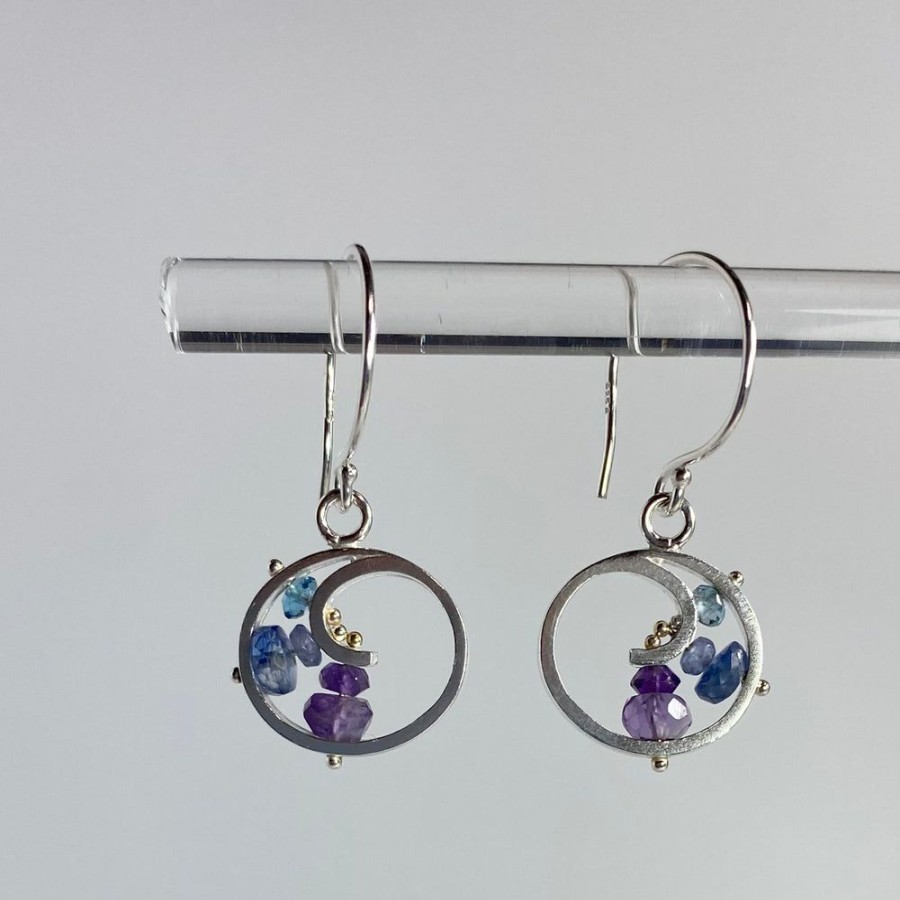 Glass & Jewelry The Glass Station Earrings | Mini Spiral Earrings With Aquamarine And Amethyst