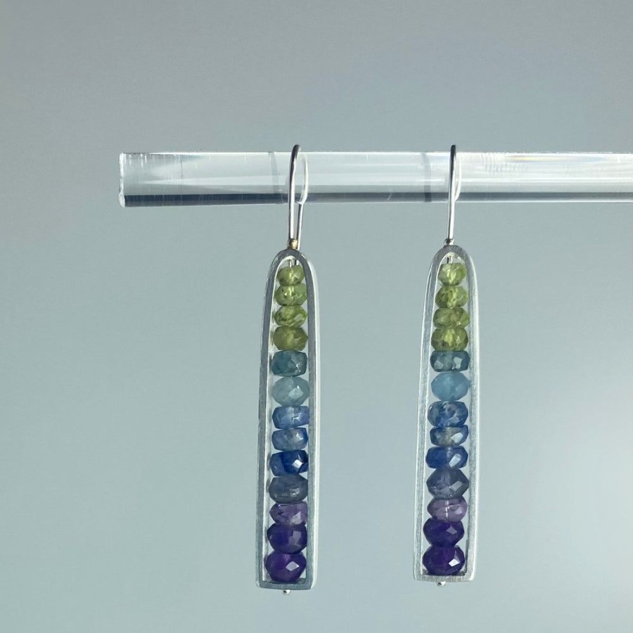 Glass & Jewelry The Glass Station Earrings | Half Ellipse Earrings With Semiprecious Stones