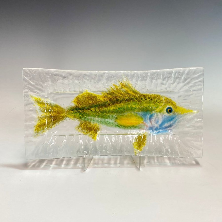 Glass & Jewelry The Glass Station | 7X14 Striped Bass Serving Glass Tray