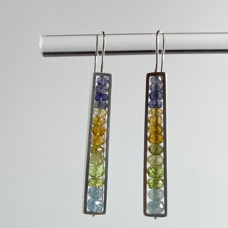 Glass & Jewelry The Glass Station Earrings | Long Rectangle Earrings With Seafoam Semiprecious Stones