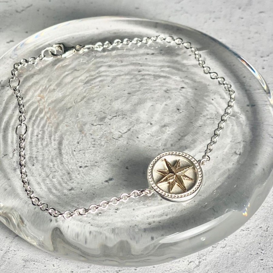 Glass & Jewelry The Glass Station Valentines Day | Silver And Gold Compass Rose Bracelet