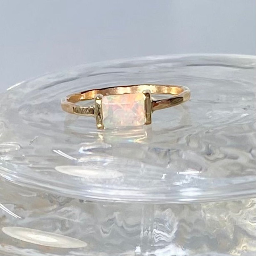 Glass & Jewelry The Glass Station Fine Jewelry | 14K Gold Bar Baguette Welo Ethiopian Opal Ring