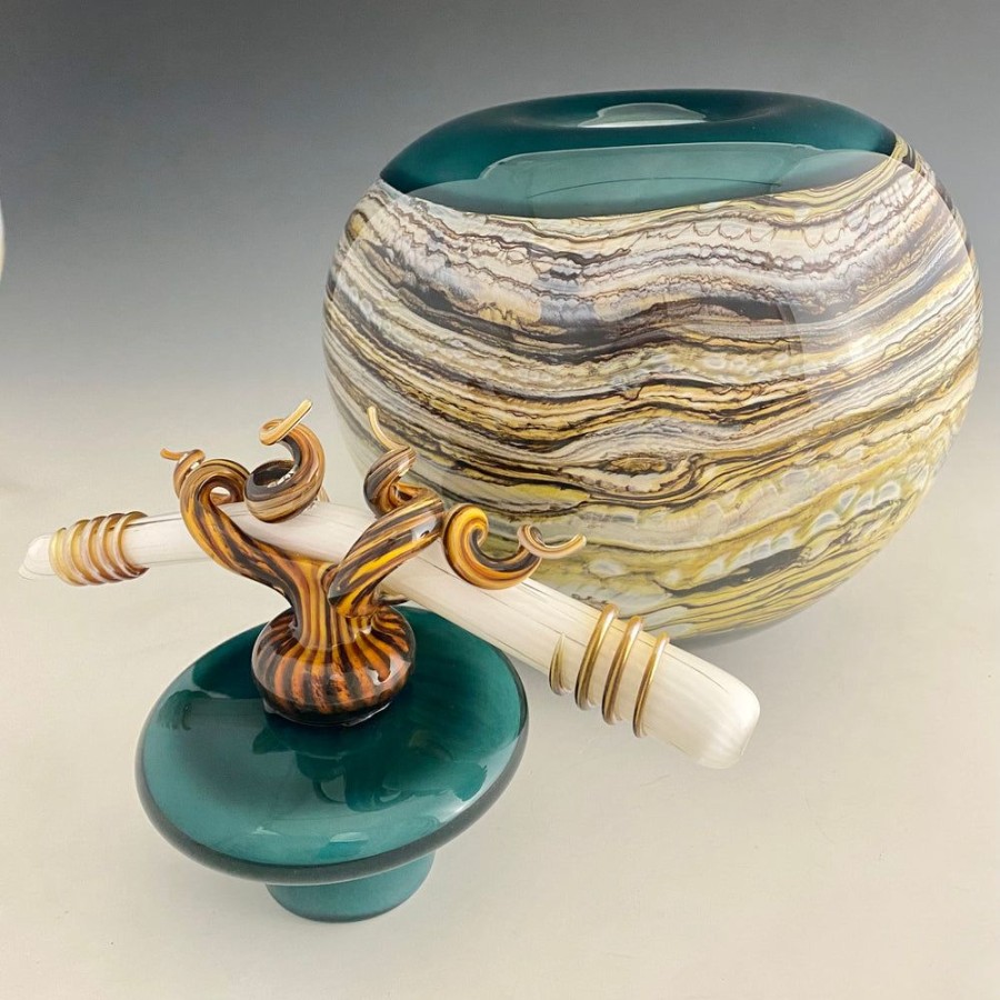 Glass & Jewelry The Glass Station | Lidded Sage Covered Sphere