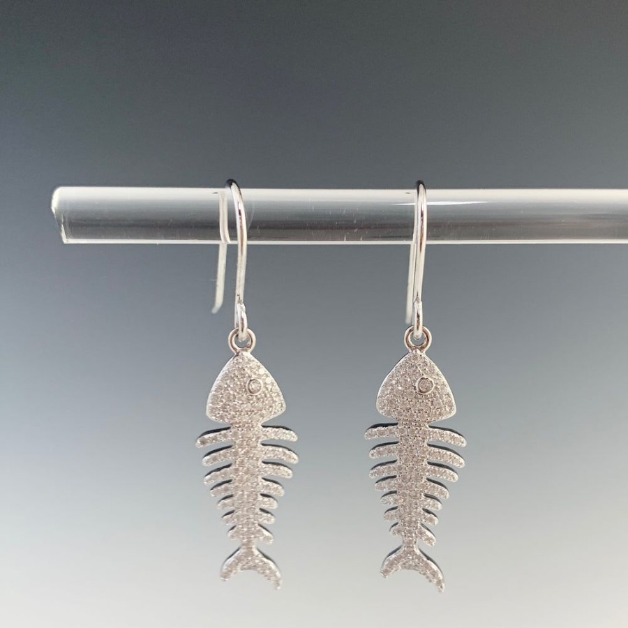 Glass & Jewelry The Glass Station Earrings | Fish Bone Pave Earrings