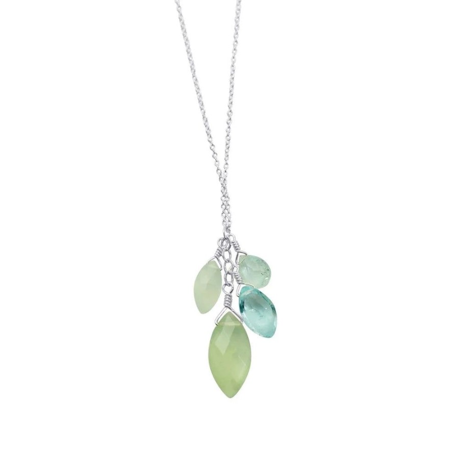 Glass & Jewelry The Glass Station Necklaces | Cluster Necklace With Topaz, Prehnite, Aqua, Chalcedony And Silver Drops