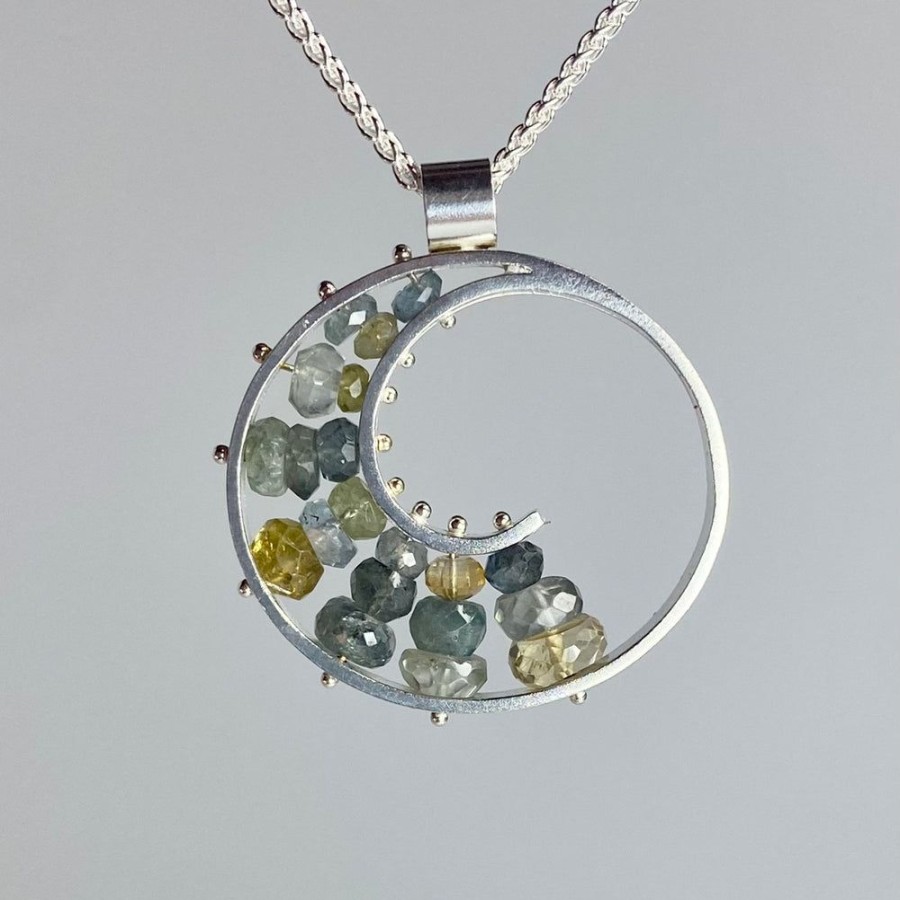 Glass & Jewelry The Glass Station Necklaces | Large Spiral Necklace With Moss Aquamarine