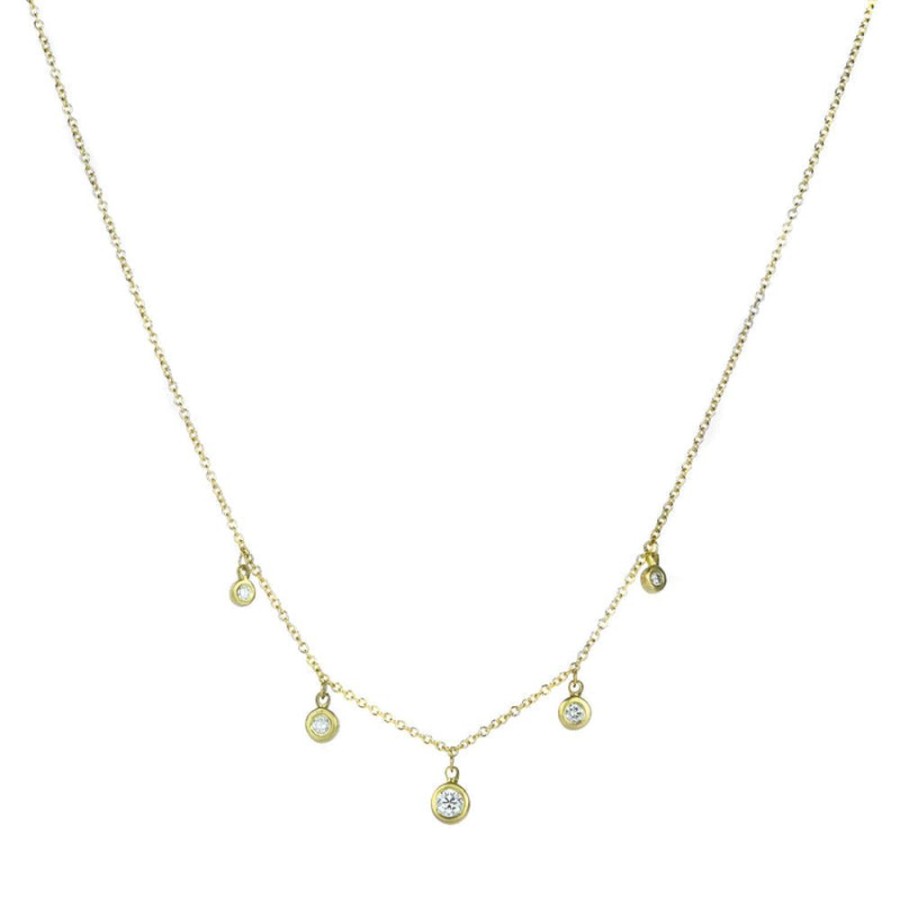 Glass & Jewelry The Glass Station Fine Jewelry | Kima 16" Necklace With Five 1 Point Diamond Studs