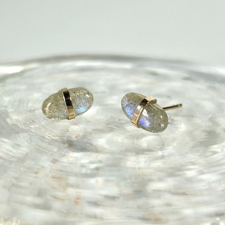 Glass & Jewelry The Glass Station Earrings | 14K Gold Bezel Wrapped Labradorite Stud Earrings