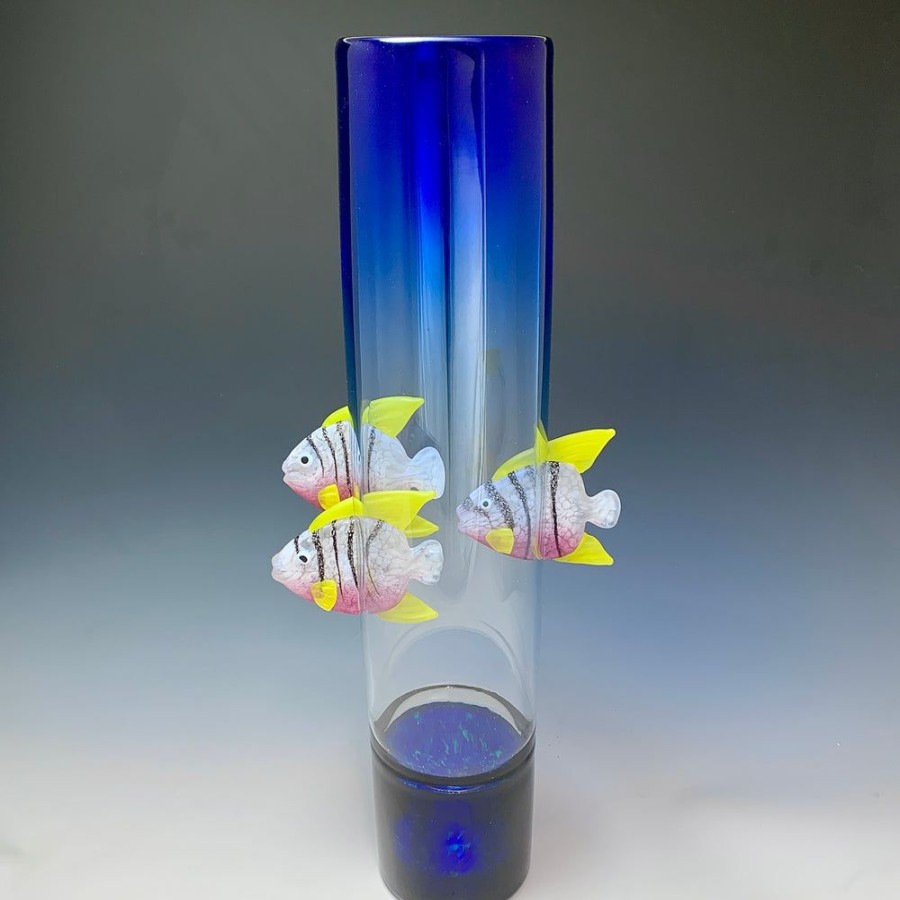 Glass & Jewelry The Glass Station | Tall Black And White Fish Vase