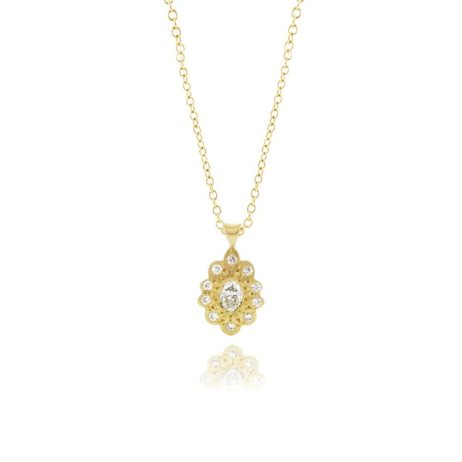 Glass & Jewelry The Glass Station Fine Jewelry | Oval Moonflower Charm 18K Pendant