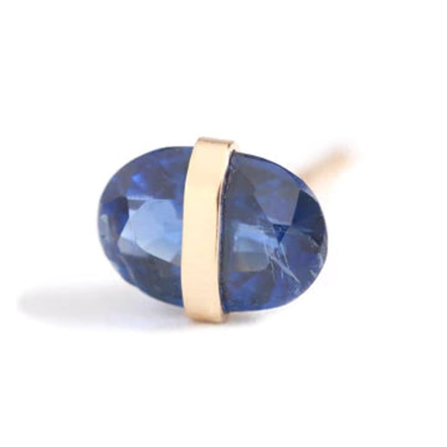 Glass & Jewelry The Glass Station Earrings | 14K Gold Bezel Wrapped Oval Cut Kyanite Stud Earrings